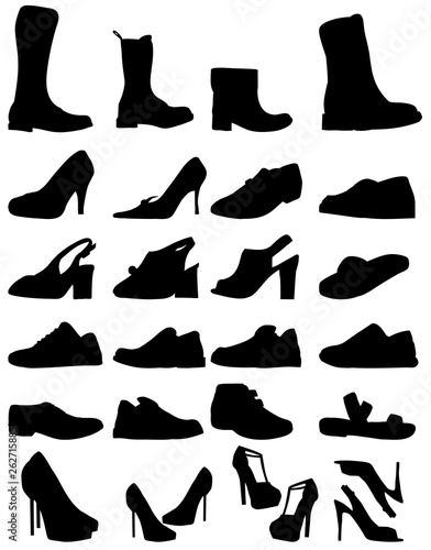 vector isolated silhouette shoe set