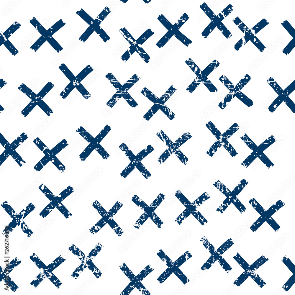 Obraz premium Vector seamless pattern. Abstract background with brush strokes. Color hand drawn print. Hipster texture with crosses or pluses. Trendy graphic design
