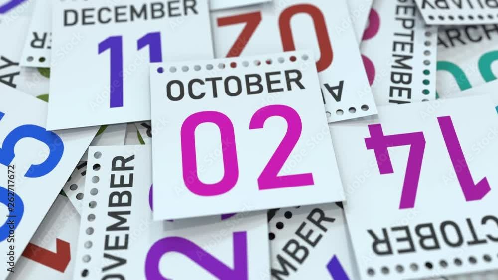 Calendar leaf with October 2 date, 3D animation Calendar leaf with October 2 date, 3D animation