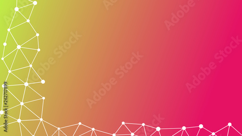 Abstrakt verbundene Punkte auf mehrfarbigem Hintergrund, technisch abstrakter Hintergrund. Technologiekonzept, LowPoly, Polygone, Dreiecke, Netzwerk, Soziales Netzwerk, IOT, Internet