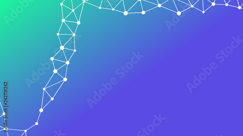 Abstrakt verbundene Punkte auf mehrfarbigem Hintergrund, technisch abstrakter Hintergrund. Technologiekonzept, LowPoly, Polygone, Dreiecke, Netzwerk, Soziales Netzwerk, IOT, Internet