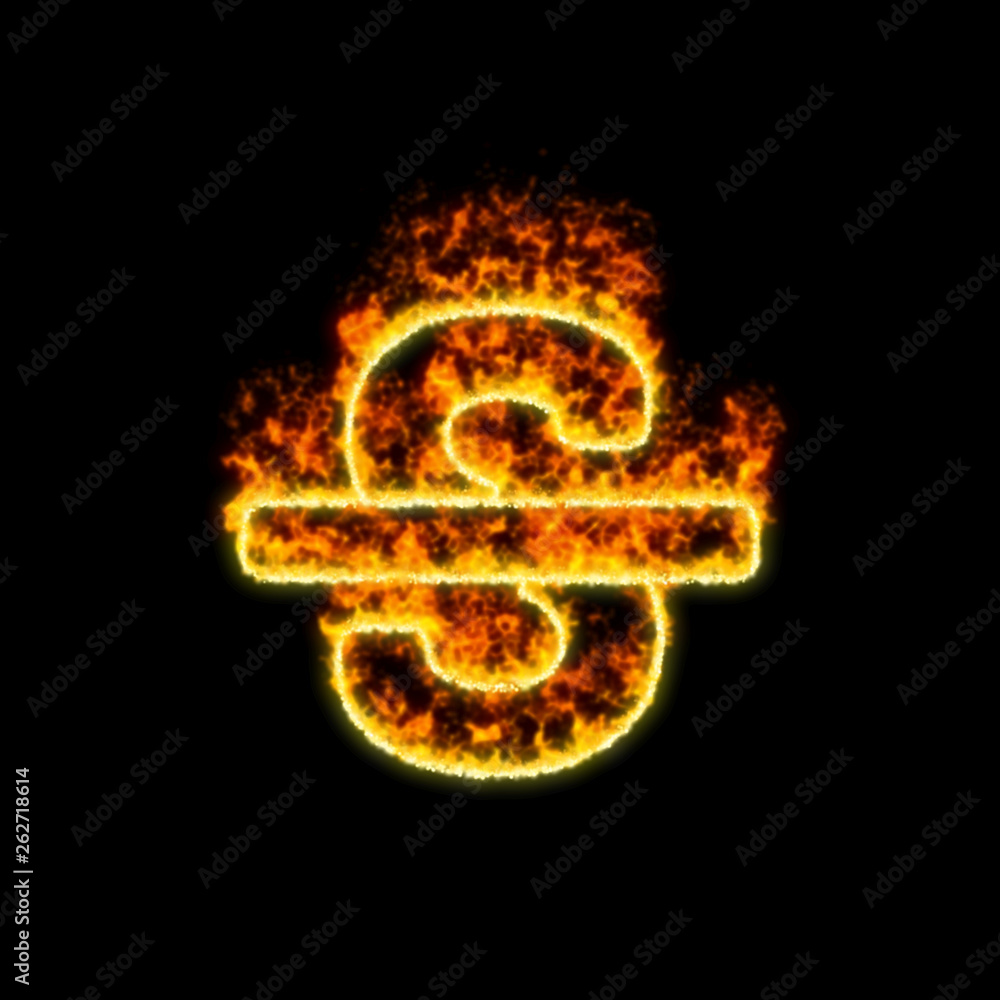 The symbol strikethrough burns in red fire The symbol strikethrough burns in red fire