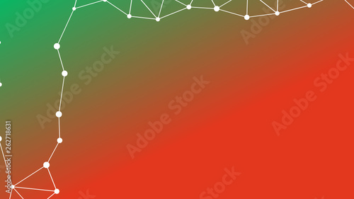 Abstrakt verbundene Punkte auf mehrfarbigem Hintergrund, technisch abstrakter Hintergrund. Technologiekonzept, LowPoly, Polygone, Dreiecke, Netzwerk, Soziales Netzwerk, IOT, Internet