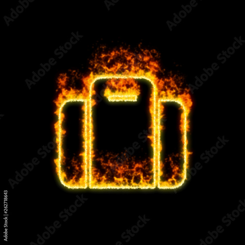 The symbol suitcase burns in red fire
