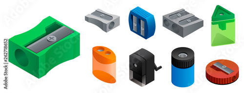 Sharpener icons set. Isometric set of sharpener vector icons for web design isolated on white background