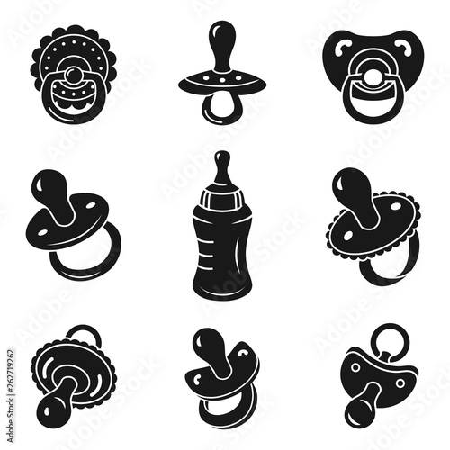 Pacifier icons set. Simple set of pacifier vector icons for web design on white background