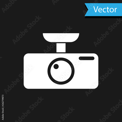 White Car DVR icon isolated on black background. Car digital video recorder icon. Vector Illustration