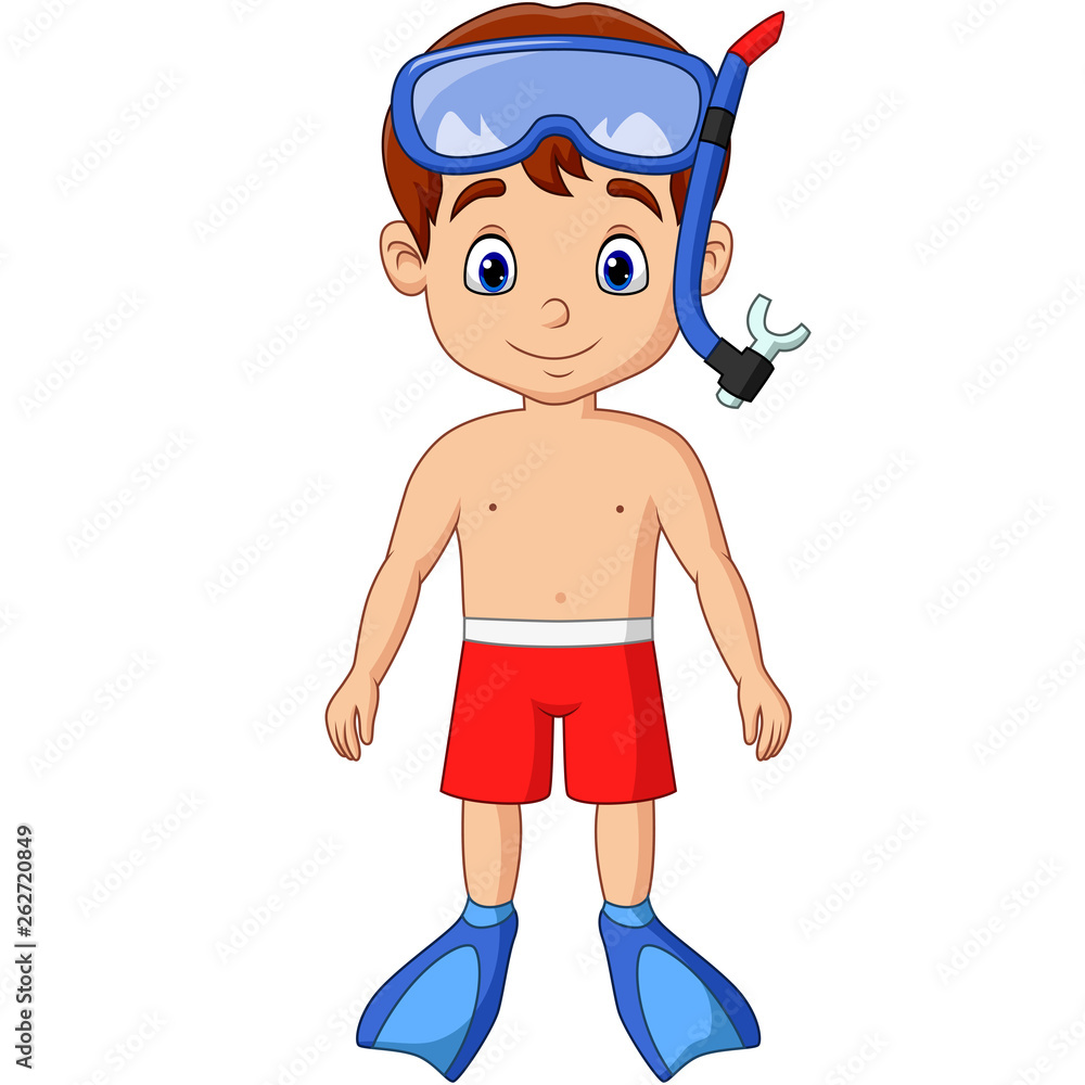 Cartoon little boy with snorkeling gear Cartoon little boy with snorkeling gear