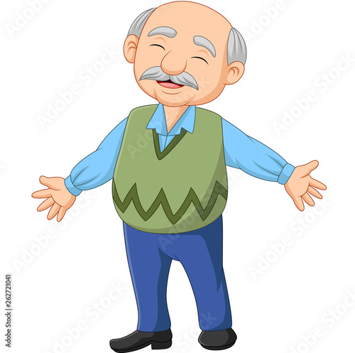 Cartoon happy senior elderly old man 