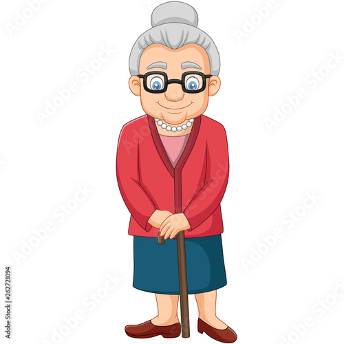 Cartoon Old woman with a cane