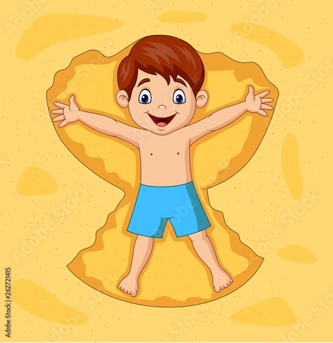 Cartoon boy playing on sands