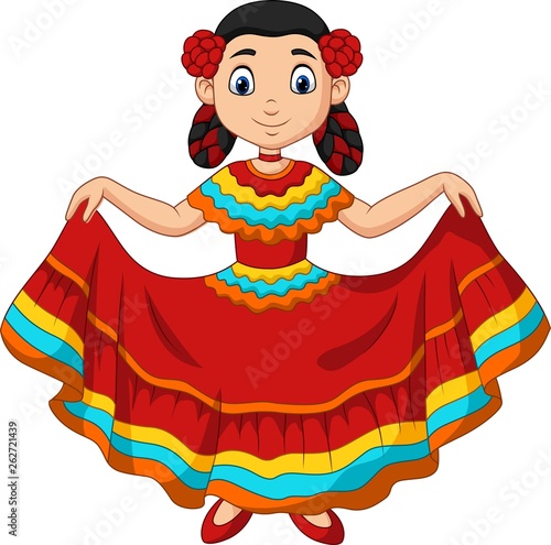 Cartoon girl dancing, Cinco de mayo celebration