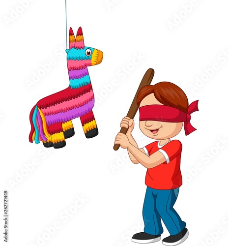 Cartoon boy hitting pinata game