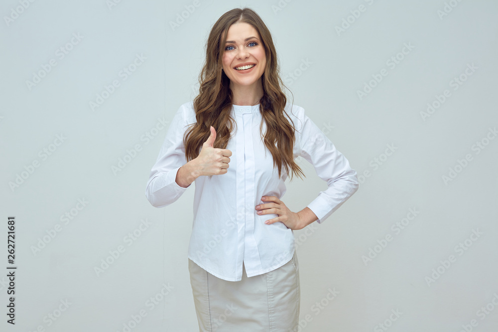 smiling businesswoman doing thumb up. smiling businesswoman doing thumb up.