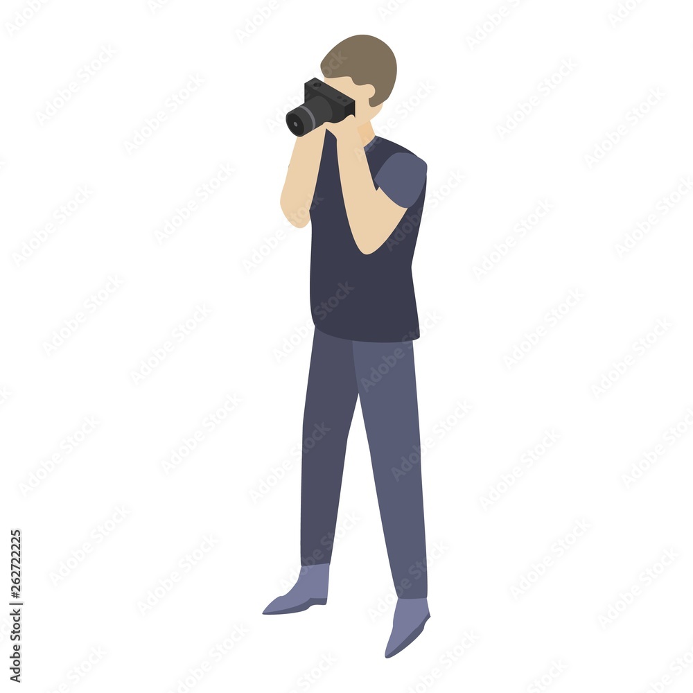 Boy photographer icon. Isometric of boy photographer vector icon for web design isolated on white background Boy photographer icon. Isometric of boy photographer vector icon for web design isolated on white background