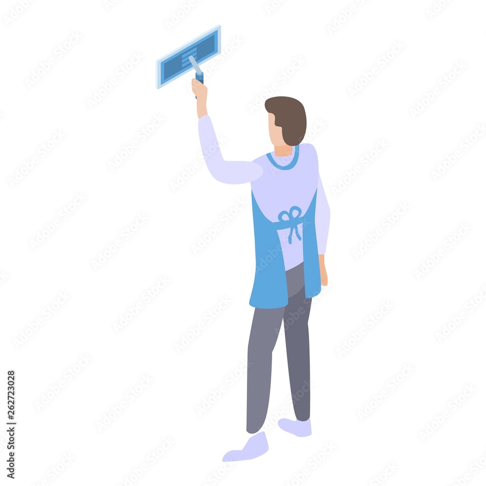 Man cleaning wall icon. Isometric of man cleaning wall vector icon for web design isolated on white background Man cleaning wall icon. Isometric of man cleaning wall vector icon for web design isolated on white background