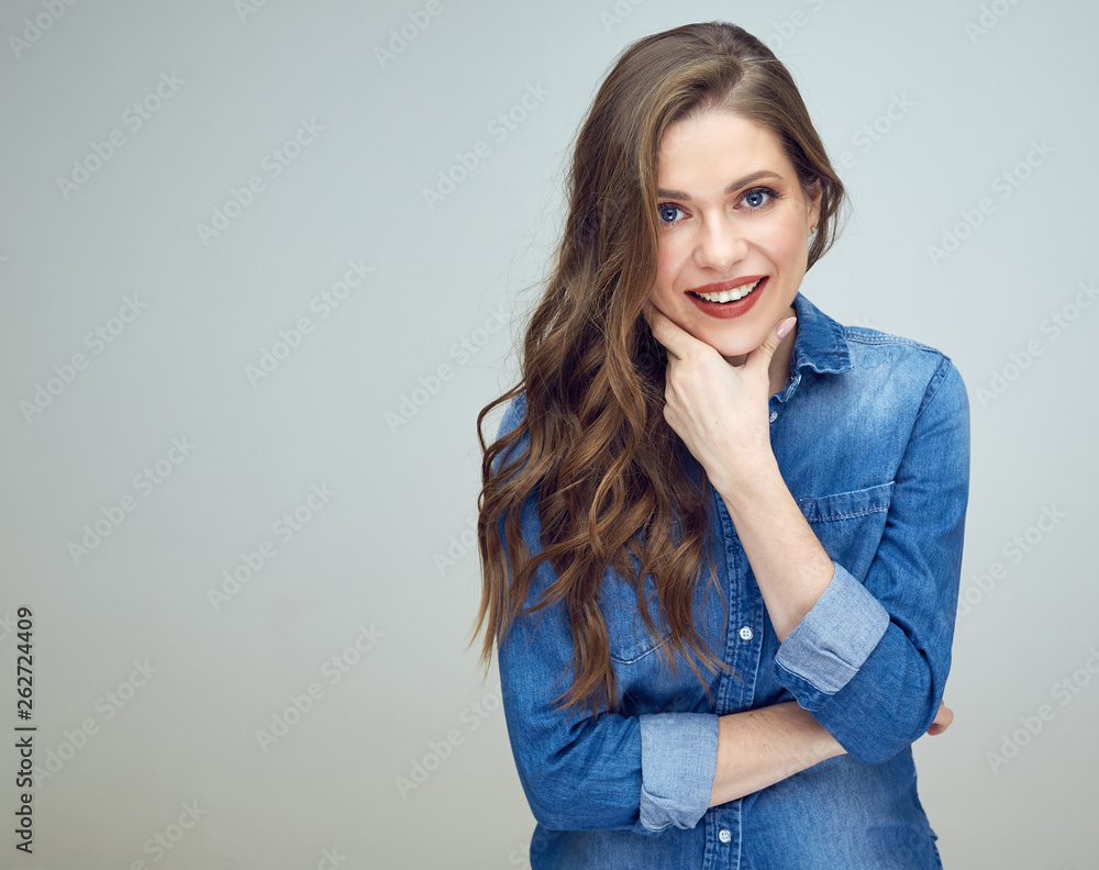 portrait of smiling beautiful woman with curly long hair. portrait of smiling beautiful woman with curly long hair.