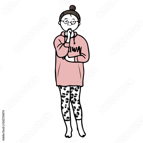 考える部屋着の女性