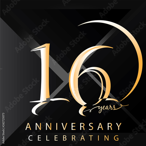 Anniversary 16 years numbers. Poster template for Celebrating 16 years anniversary event party. Vector illustration - Vector
