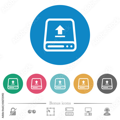 Upload from hard drive flat round icons