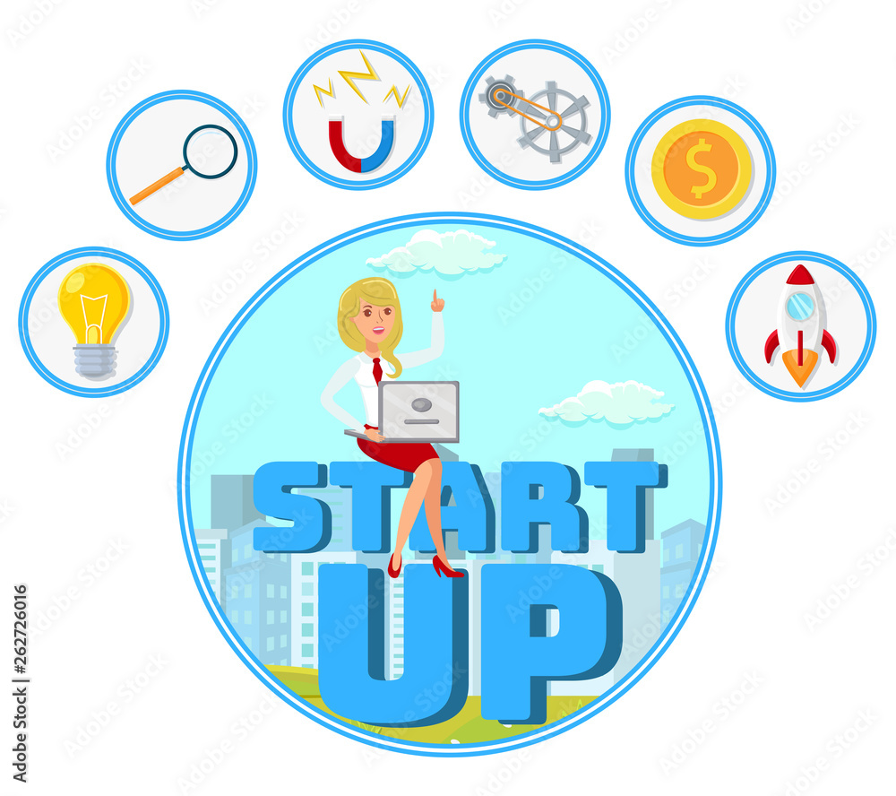 Entrepreneur with Startup Idea Vector Web Banner Entrepreneur with Startup Idea Vector Web Banner