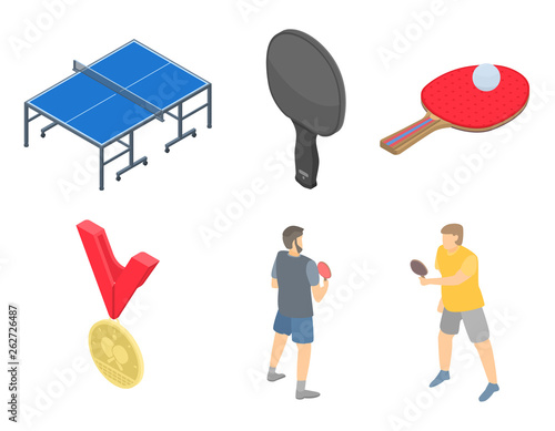 Table tennis icons set. Isometric set of table tennis vector icons for web design isolated on white background