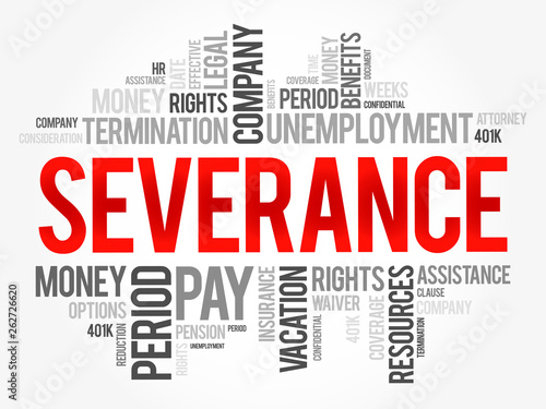 Severance word cloud collage , social concept background