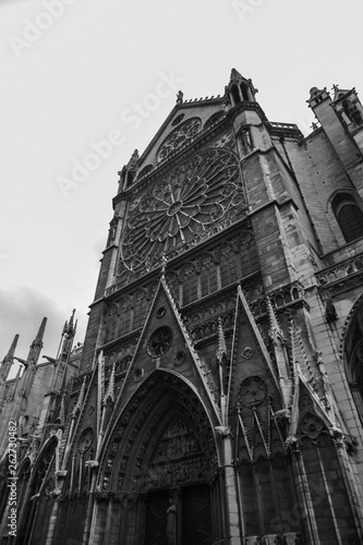 Notre Dame de Paris Cathedral. Fragment of northern facade with portal and rose window