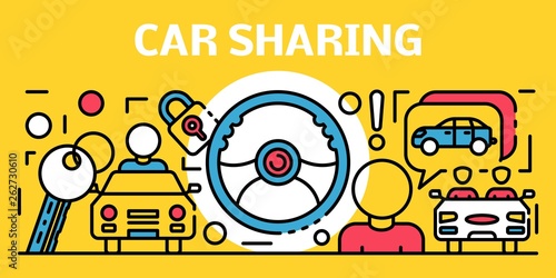 Car sharing banner. Outline illustration of car sharing vector banner for web design