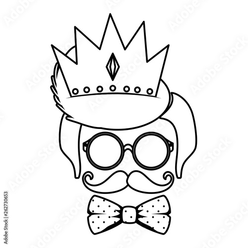 sunglasses and mustache with bowtie and crown hipster style