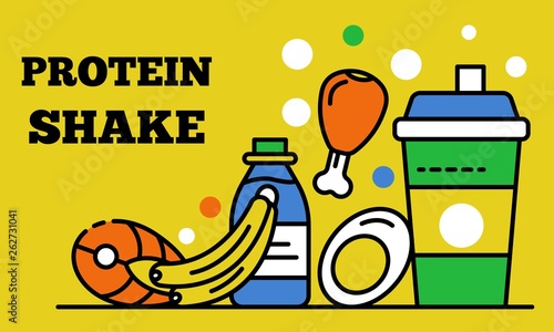 Natural protein shake banner. Outline illustration of natural protein shake vector banner for web design