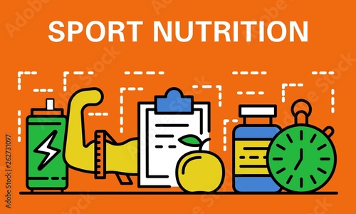 Sport nutrition banner. Outline illustration of sport nutrition vector banner for web design