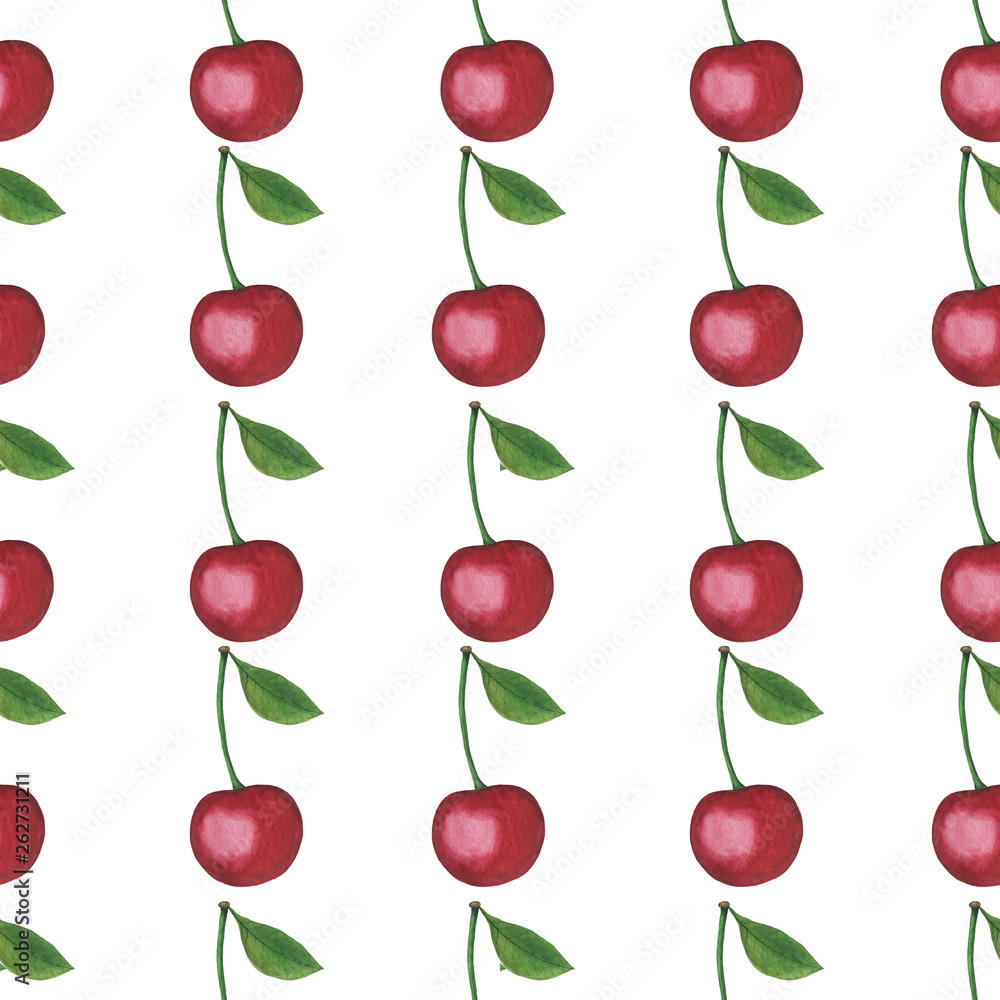 Pattern Cherry berry Watercolor Digital paper seamless illustration set of summer botanical decorations greeting card design Pattern Cherry berry Watercolor Digital paper seamless illustration set of summer botanical decorations greeting card design