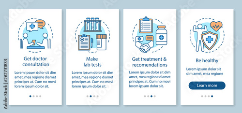 Health screening onboarding mobile app page screen vector template