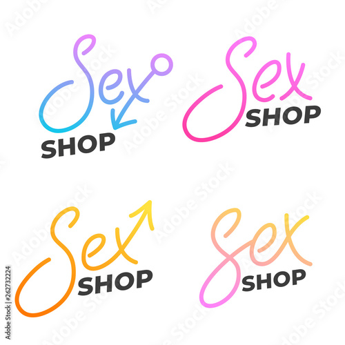 Sex shop vector lettering set. Vibrant colorful logo for Sex shop.