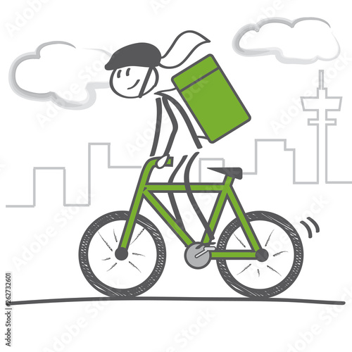 female cyclist with courier bag on street