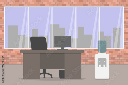 Office interior. Brick wall. Vector illustration.