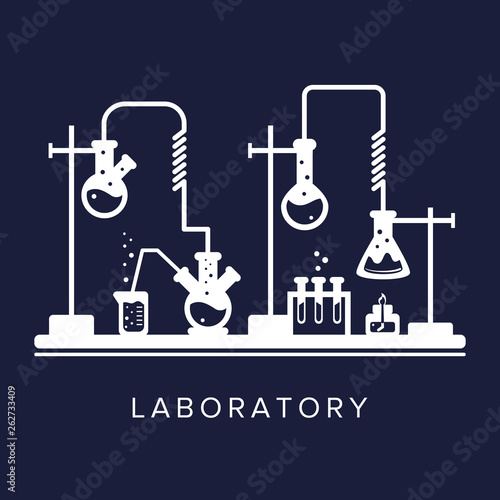 Education and science concept. Chemistry, pharmacy or research laboratory. Science equipment. Chemistry theme. Simple image, two colors fashion gradient. For advertising flyer or web banner