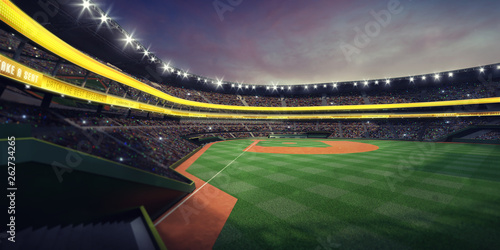 Grand baseball stadium from fan view on grandstand at nightfall photo