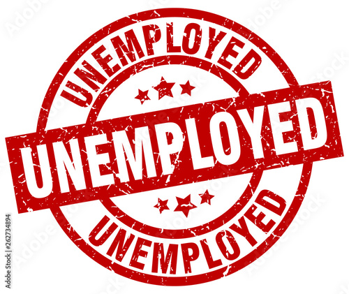 unemployed round red grunge stamp