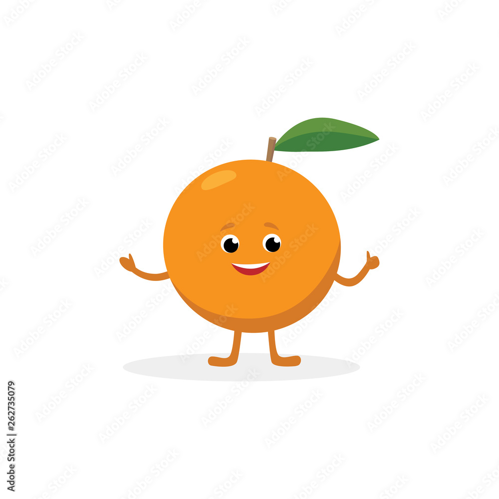 Orange cartoon character isolated on white background. Healthy food funny  mascot of orange fruit vector illustration in flat design. Stock Vector |  Adobe Stock