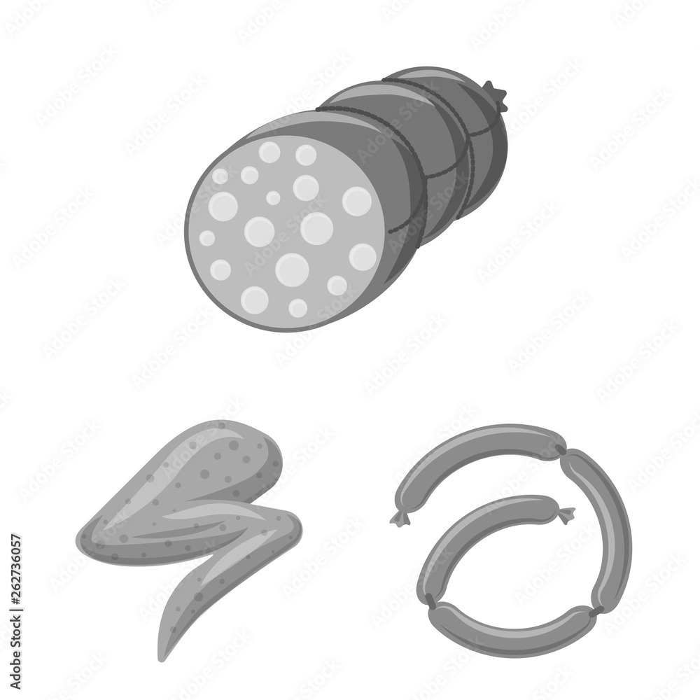 Isolated object of meat and ham sign. Collection of meat and cooking vector icon for stock. Isolated object of meat and ham sign. Collection of meat and cooking vector icon for stock.