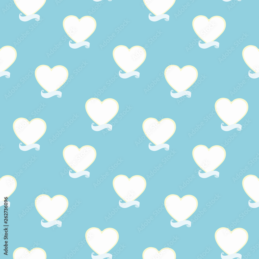 Blue pattern with heart and banner.