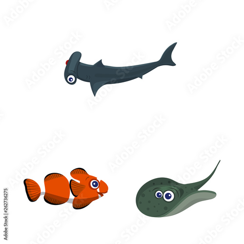 Vector illustration of sea and animal logo. Collection of sea and marine stock symbol for web.
