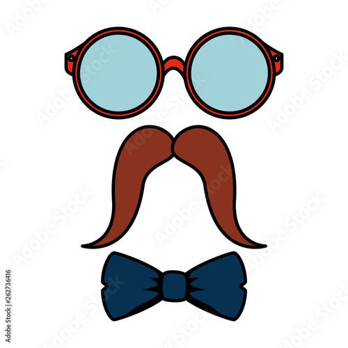 eyeglasses and mustache with bowtie hipster style
