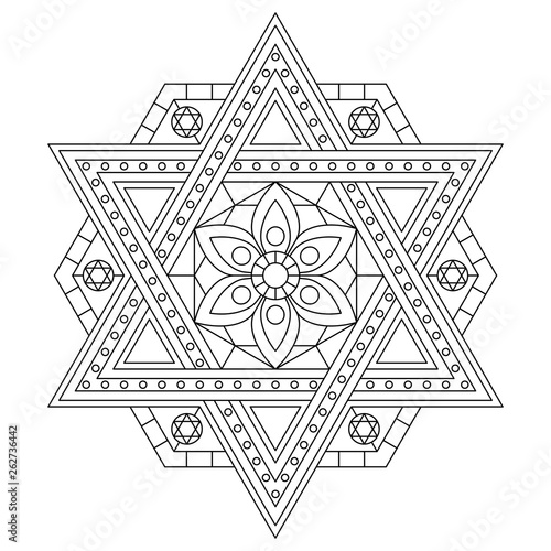 Coloring page with six-pointed star. Vector drawing.