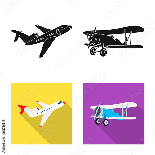 Vector illustration of plane and transport logo. Collection of plane and sky vector icon for stock.