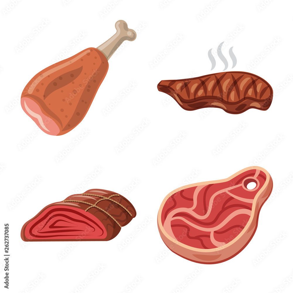 Isolated object of meat and ham sign. Collection of meat and cooking vector icon for stock. Isolated object of meat and ham sign. Collection of meat and cooking vector icon for stock.