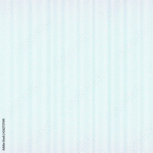 Gentle blue guilloche. Soft gradient. Squiggle thin lines. Waving subtle curves. Vector abstract striped background. Pattern template for watermark, money, banknote, certificate. EPS10 illustration