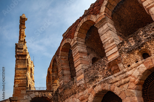 Verona, Italy – March 2019. Arena di Verona an Ancient roman amphitheatre in Verona, Italy named as UNESCO World Heritage Site and popular touristic place